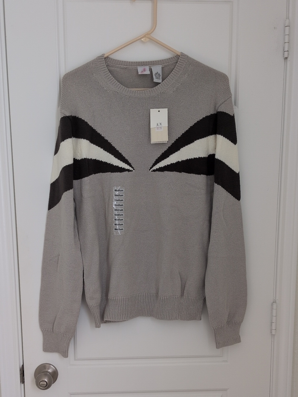 Armani Exchange Gray Sweater with Black and White Chevron Detail